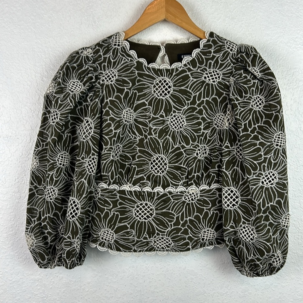 Express Open Back Embroidered Eyelet top brown olive green - Picture 4 of 9